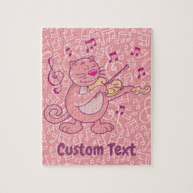 Pink Cat with Violin Jigsaw Puzzle (Vertical)