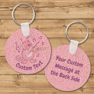 Pink Cat with Violin Keychain