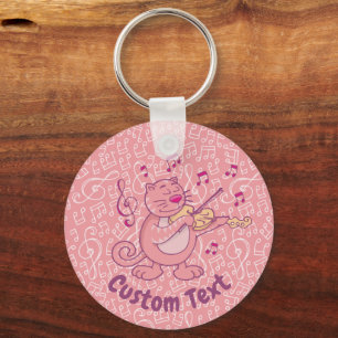 Pink Cat with Violin Keychain