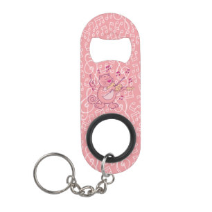 Pink Cat with Violin Keychain Bottle Opener