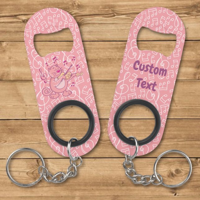 Pink Cat with Violin Keychain Bottle Opener (Creator Uploaded)