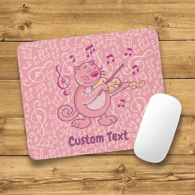 Pink Cat with Violin Mouse Pad (Creator Uploaded)