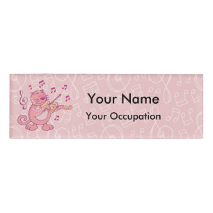 Pink Cat with Violin Name Tag