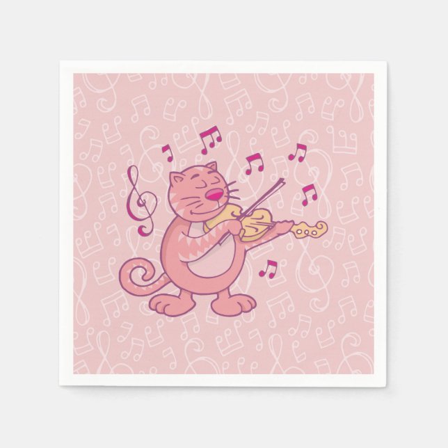 Pink Cat with Violin Napkin (Front)