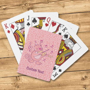 Pink Cat with Violin Playing Cards