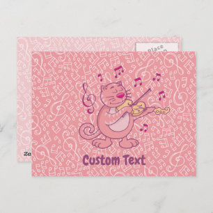 Pink Cat with Violin Postcard