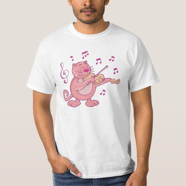 Pink Cat with Violin T-Shirt (Front)