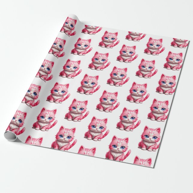 Pink Cat Wrapping Paper (Unrolled)
