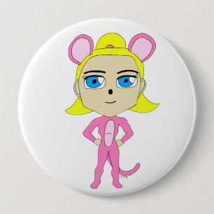 pink catgirl     10 cm round badge