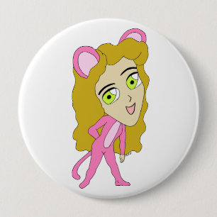 pink catgirl 10 cm round badge