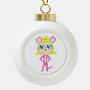 pink catgirl ceramic ball christmas ornament