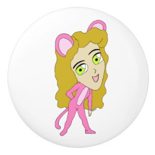 pink catgirl ceramic knob