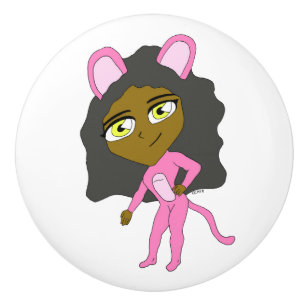 pink catgirl ceramic knob