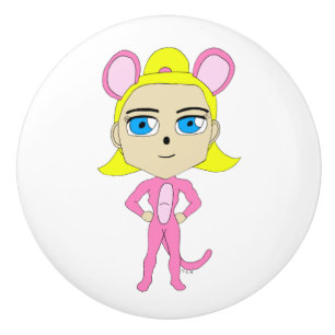 pink catgirl ceramic knob