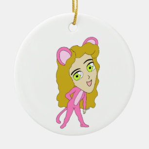pink catgirl ceramic tree decoration