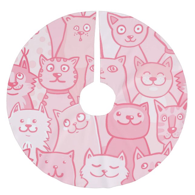 Pink Cats, Adorable Seamless Pattern. Brushed Polyester Tree Skirt (Front)