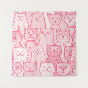 Pink Cats, Adorable Seamless Pattern. Tapestry
