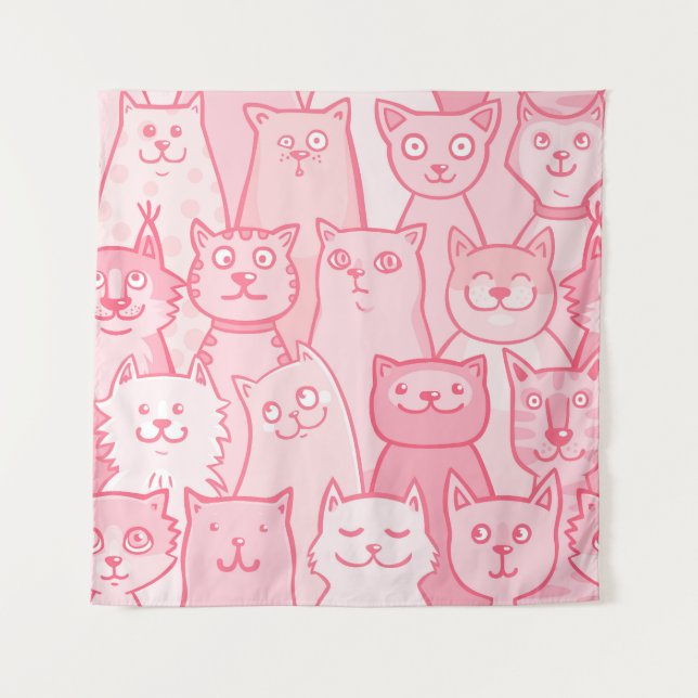 Pink Cats, Adorable Seamless Pattern. Tapestry (Front)