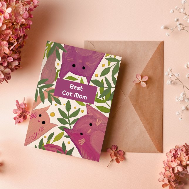 Pink Cats and branches Best cat mum Holiday Card (Creator Uploaded)