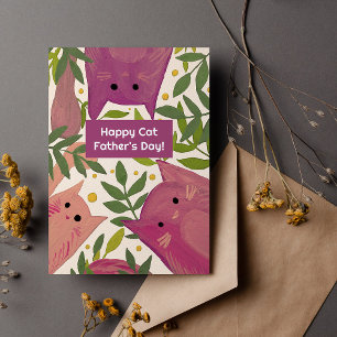 Pink Cats and branches Happy cat father's day Holiday Card