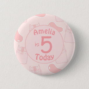 Pink Cats and Jellybeans Custom Age Birthday 6 Cm Round Badge
