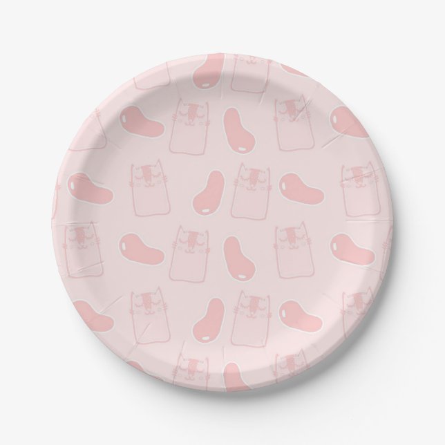 Pink Cats and Jellybeans Paper Plate (Front)