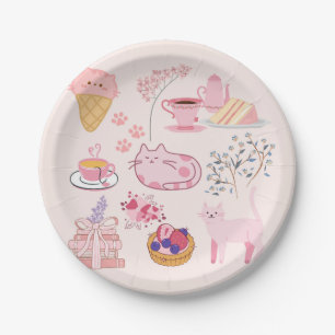 Pink Cats Cosiness Paper Plate