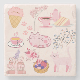Pink Cats Cosiness Stone Coaster