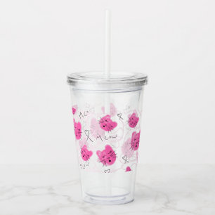 Pink Cats Doodle Meow Monogram Me Acrylic Tumbler