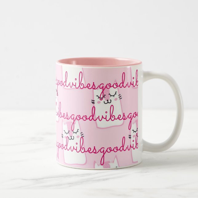 Pink Cats Good Vibes Two-Tone Coffee Mug (Right)