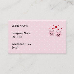 Pink cats with love hearts. business card