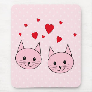 Pink cats with love hearts. mouse mat