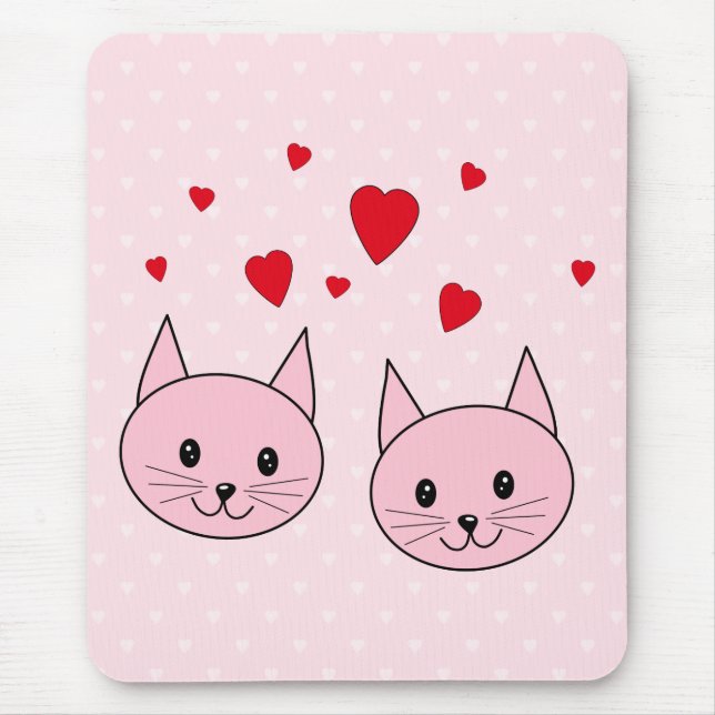 Pink cats with love hearts. mouse mat (Front)