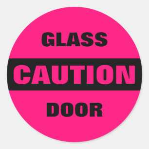 Pink Caution Glass Door Sign Classic Round Sticker