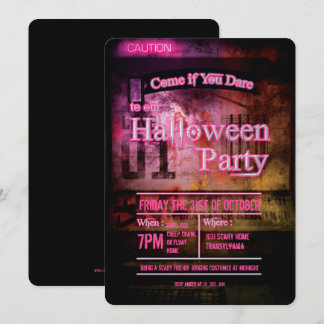 Pink Caution Level 01 Halloween Party Invitation