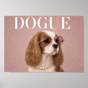 Pink Cavalier King Charles Dog Covergirl A4 Poster