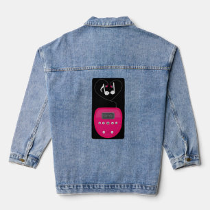 Pink CD Player with Earphones Kissing Denim Jacket