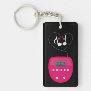 Pink CD Player with Earphones Kissing Key Ring
