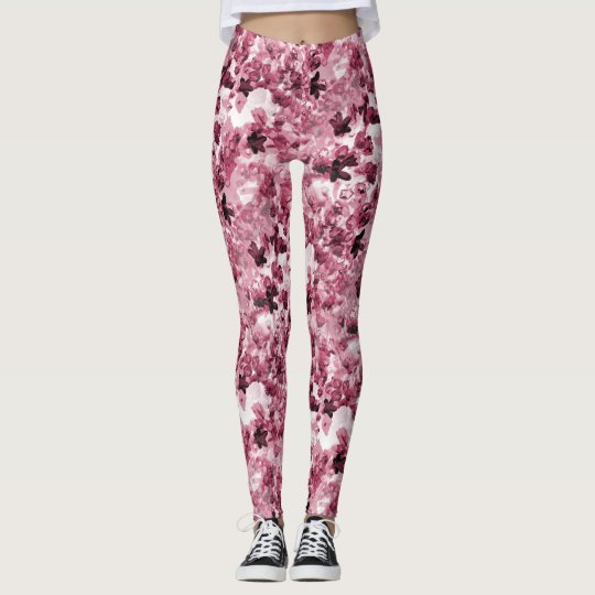 Pink Ceanothus Flower Patterned Leggings
