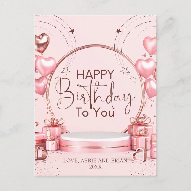 Pink Celebration Personalised Birthday Postcard (Front)