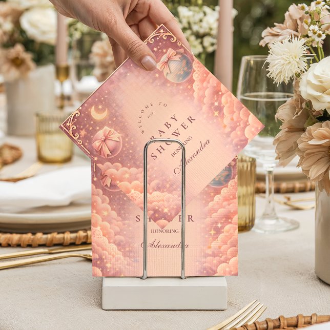 Pink Celestial Bows Clouds Baby Shower Napkin (Creator Uploaded)