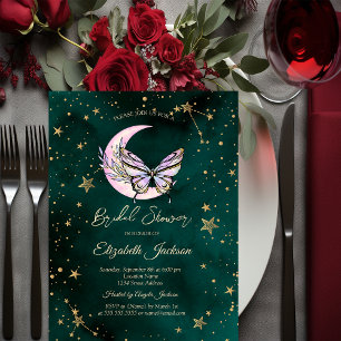Pink Celestial Moon,Butterfly Stars Bridal Shower Invitation