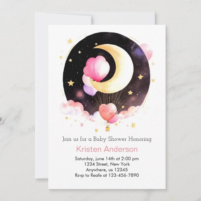 Pink Celestial Night Sky Girl Baby Shower Invitation (Front)