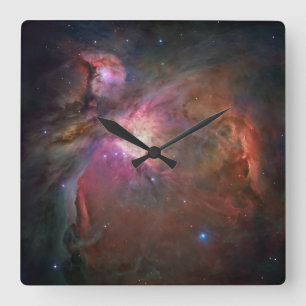 Pink Celestial Orion Nebula Photo Square Wall Clock