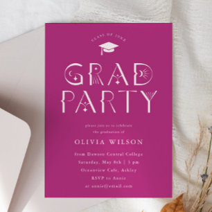 Pink Celestial Typography Grad Party  Invitation