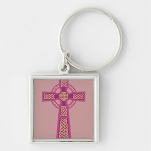 Pink Celtic Cross Keychain
