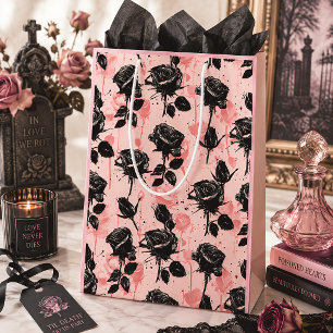 Pink Cemetery Roses Gothic Floral Medium Gift Bag