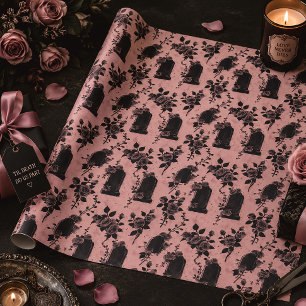 Pink Cemetery Roses Gothic Floral Wrapping Paper