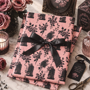 Pink Cemetery Roses Gothic Wrapping Paper Sheet