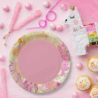 Pink Centre Watercolor Floral Paper Plate